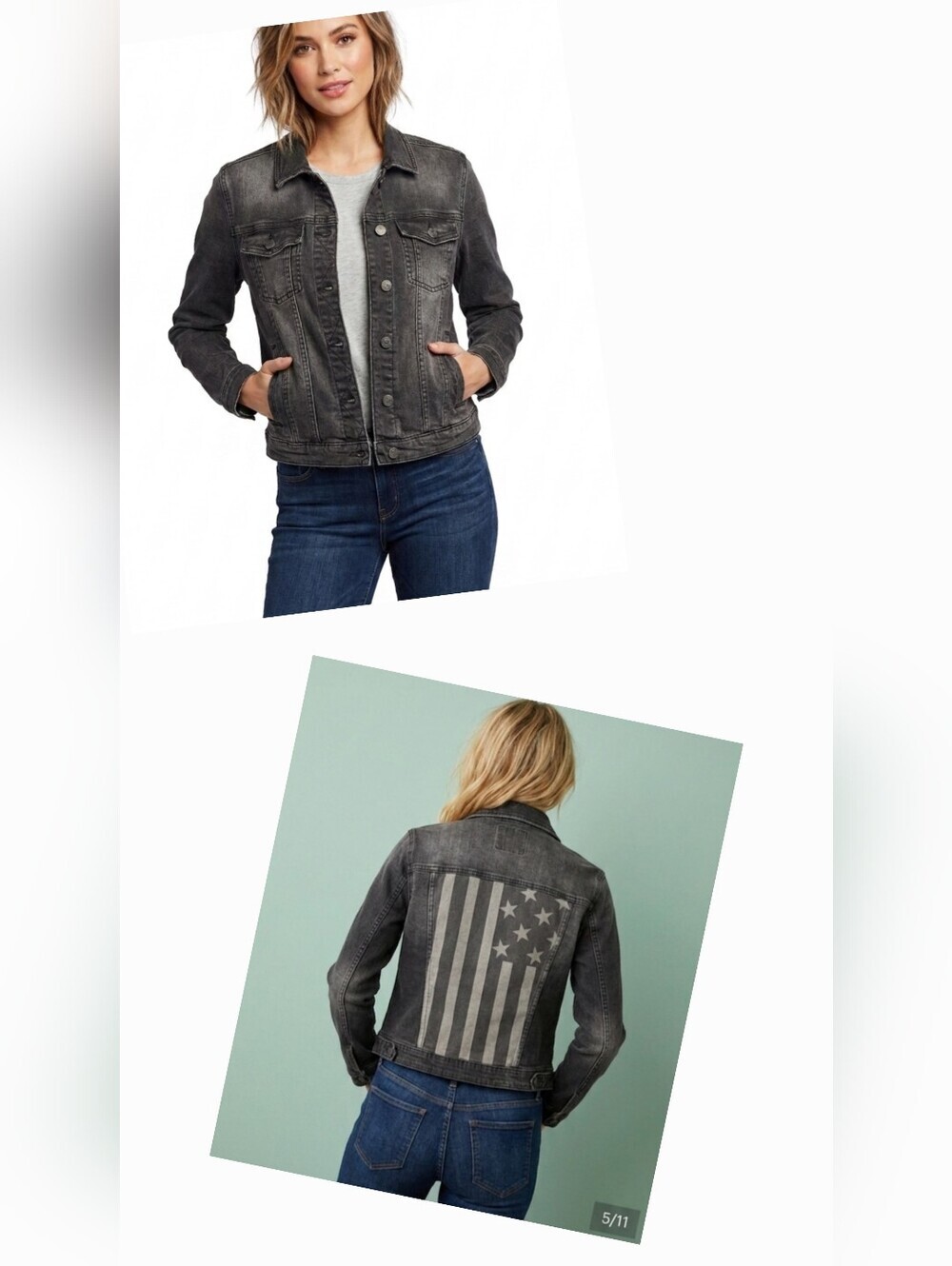 Rock & Republic Charcoal Distressed Jean Jacket With American Flag Women's Large